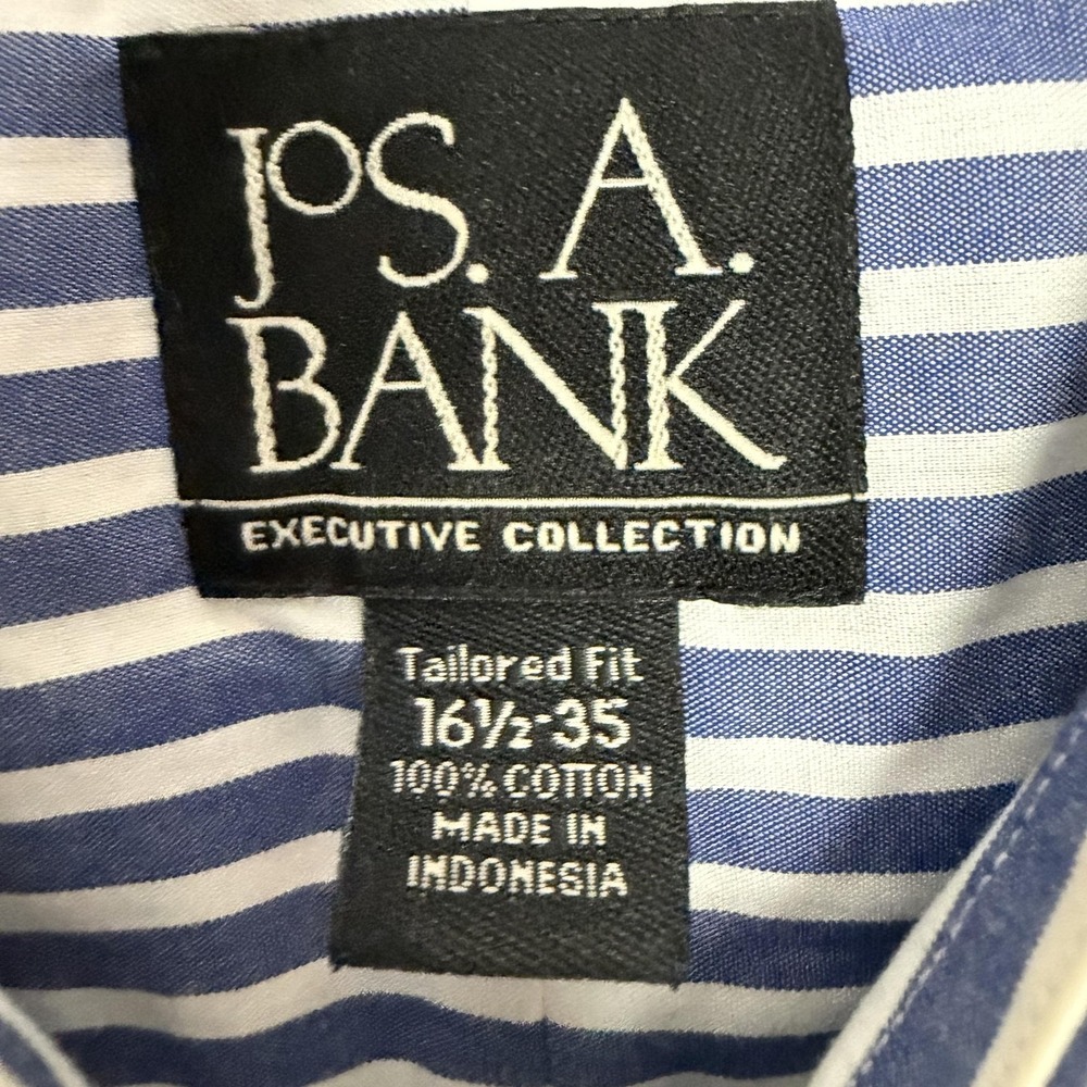 Jos A Bank Dress Shirt Mens 16.5 34/35 Blue Stripe Tailored Fit Long Sleeve - Picture 2 of 6